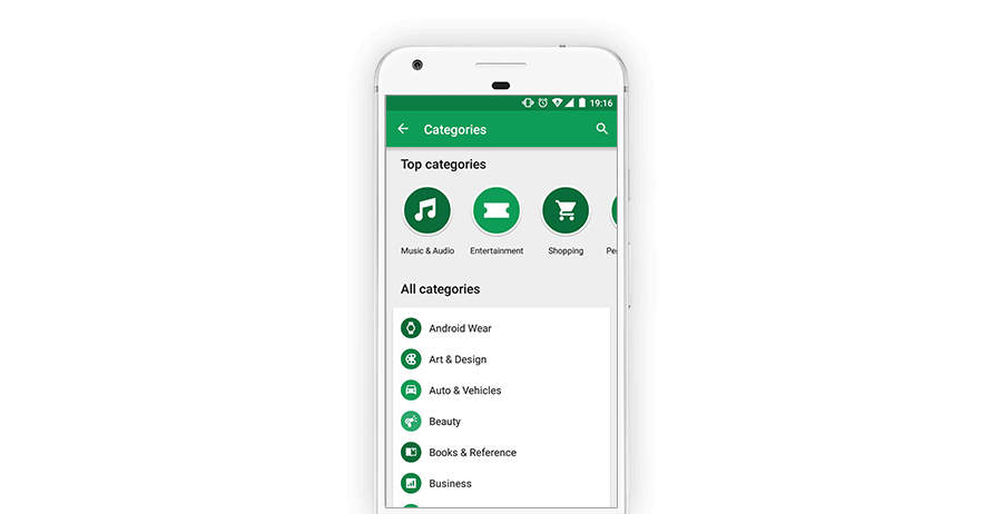 Top categories in Play Store