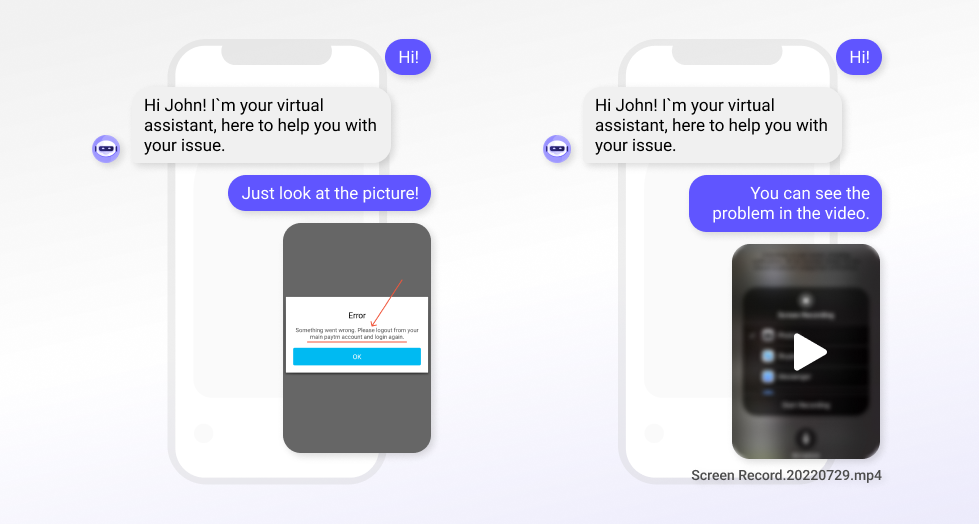 Attachment recognition examples within the chatbot conversation