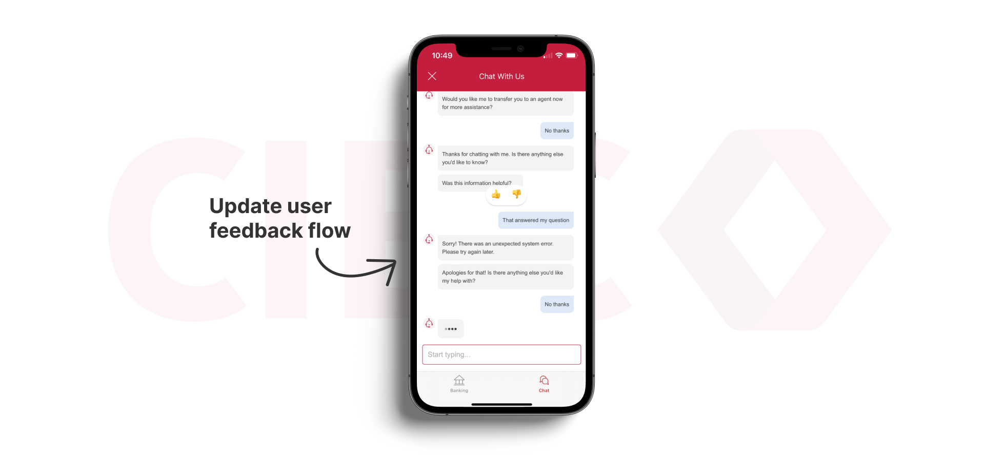 Banking virtual assistant test results: update user feedback flow