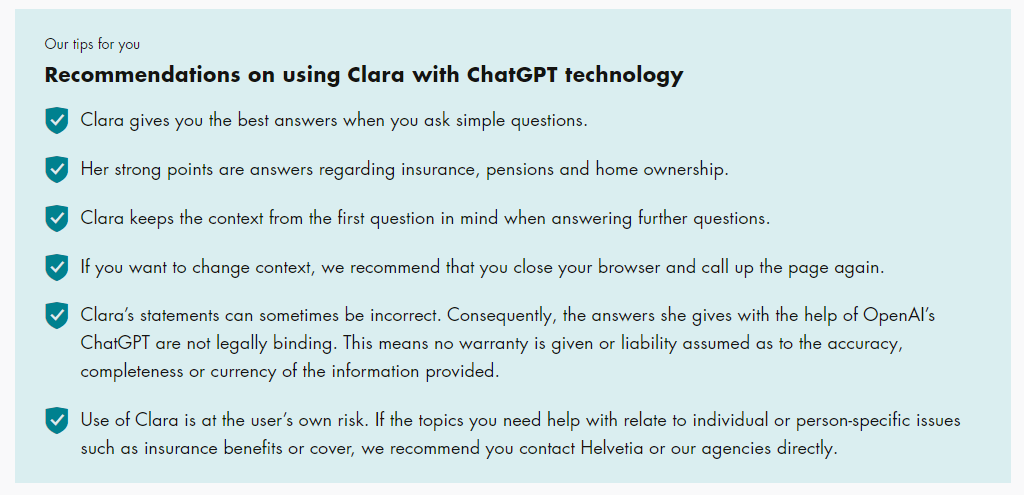 Tips for using Clara, the ChatGPT-based insurance chatbot