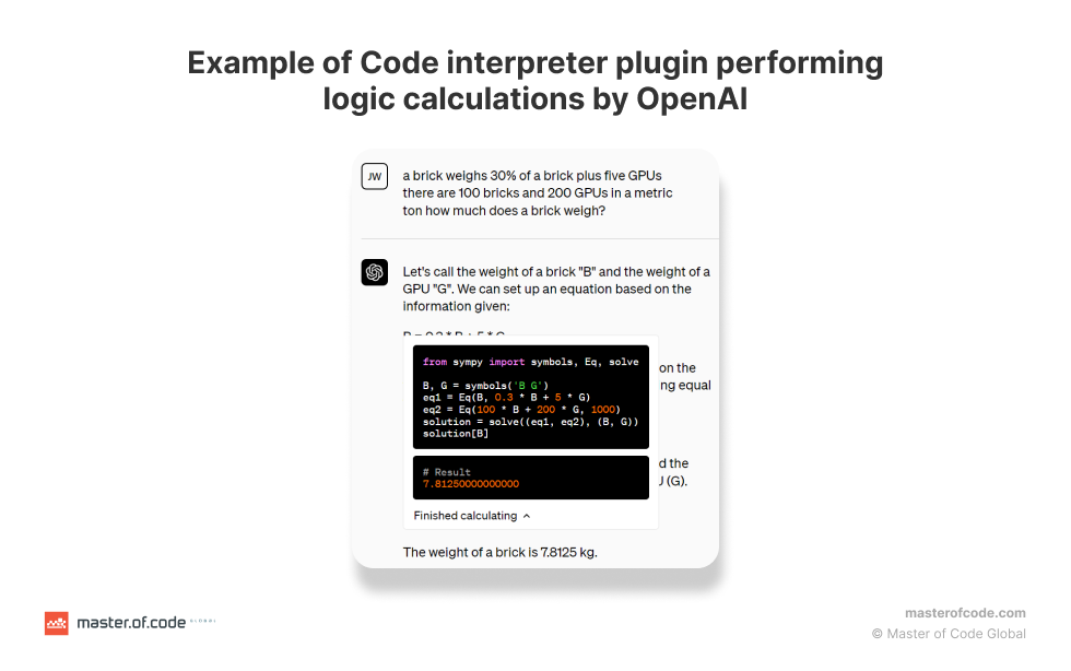 Example of Code interpreter plugin performing logic calculations by OpenAI