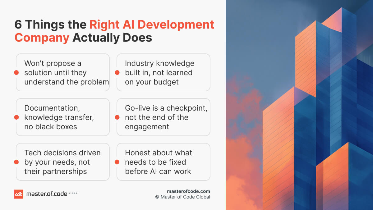 6 Things the Right AI Development Company Actually Does 6 Things the Right AI Development Company Actually Does